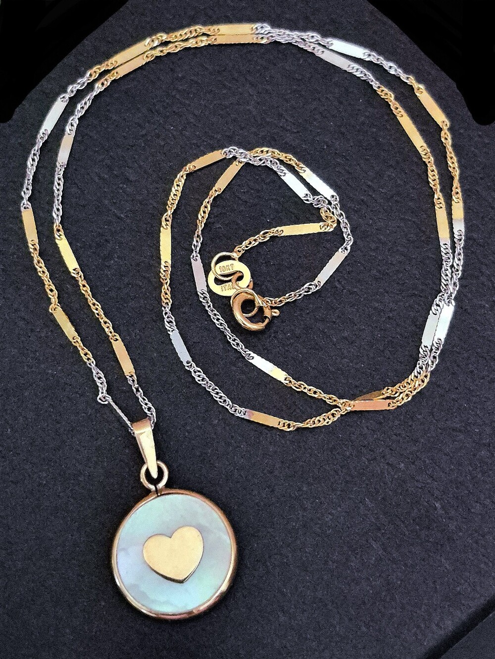 NEW Made in Italy 10K 2-Tone GOLD+ White Gold Mother of Pearl Pendant Necklace